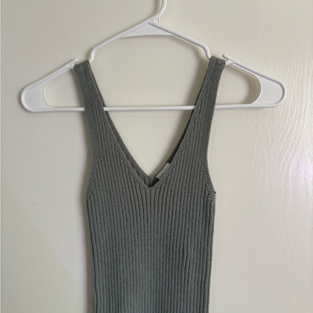 Gray Ribbed Knit Tank Top